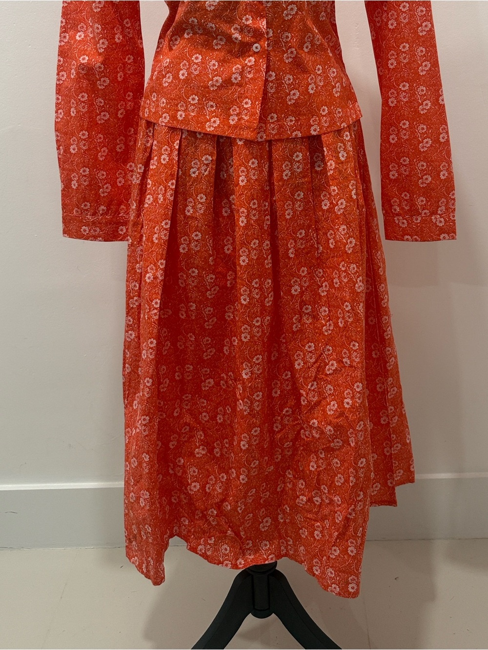 Batsheva Red Floral Maxi Skirt